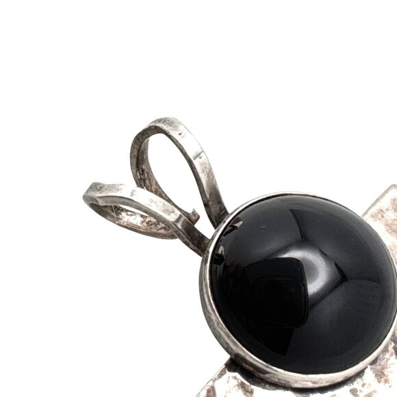 Modernist Half-moon Handmade Pendant Black Onyx Natural Stone Sterling Silver - Picture 4 of 8